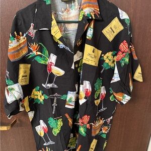 Vintage Monzini Collection Hawaiian Shirt – Wine & Cocktail Print – Size L